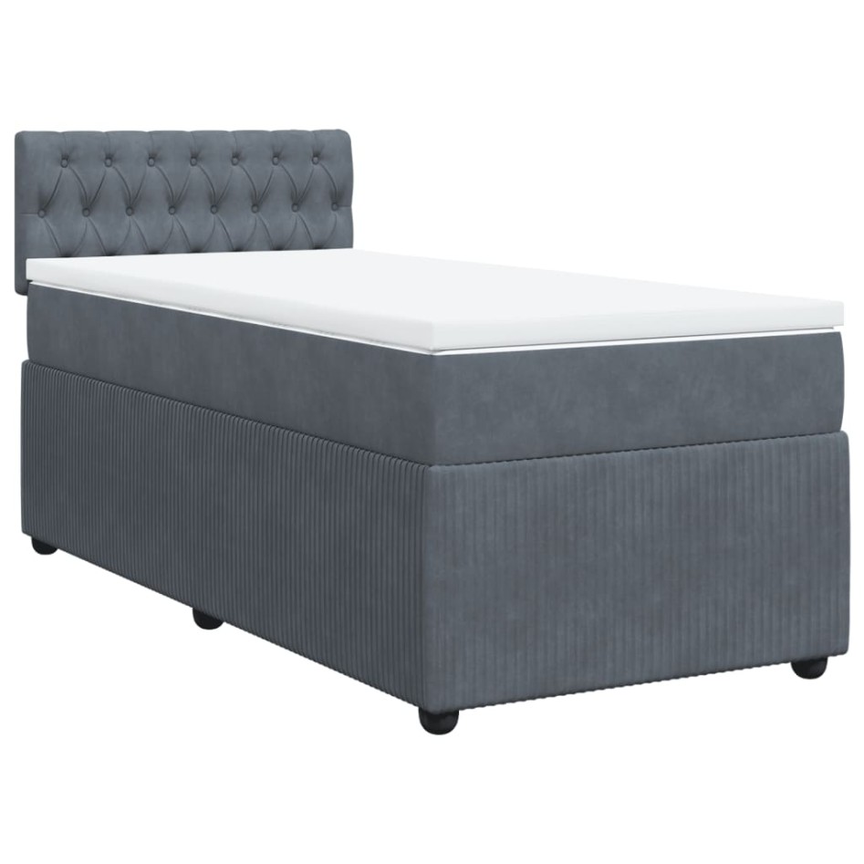 Cama box spring con colchón terciopelo gris oscuro 90x200