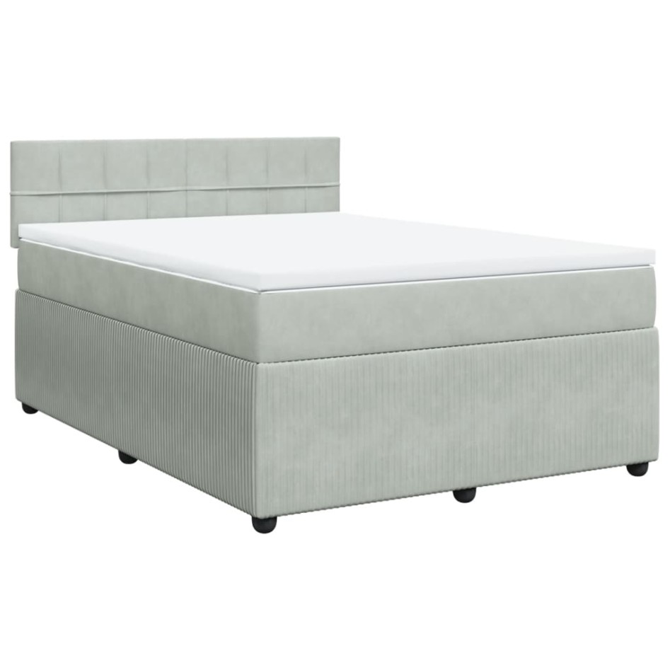Cama box spring con colchón terciopelo gris claro 160x200