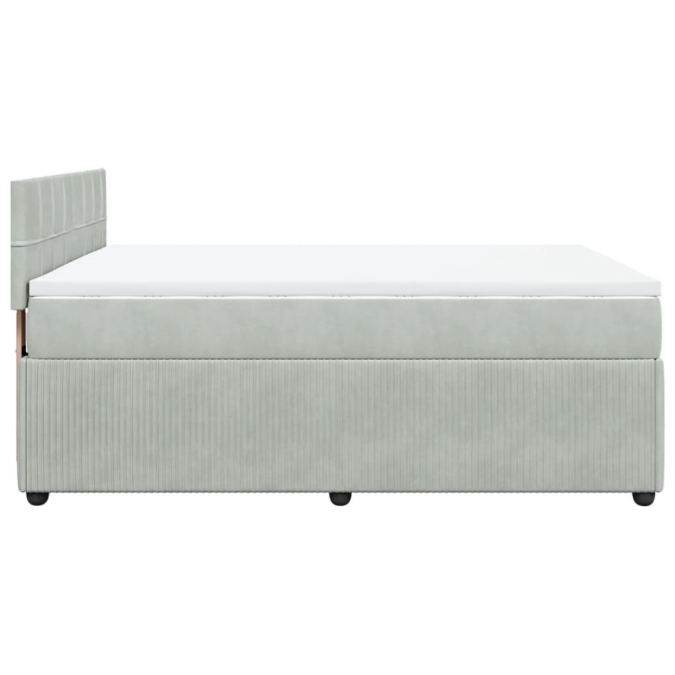 Cama box spring con colchón terciopelo gris claro 160x200
