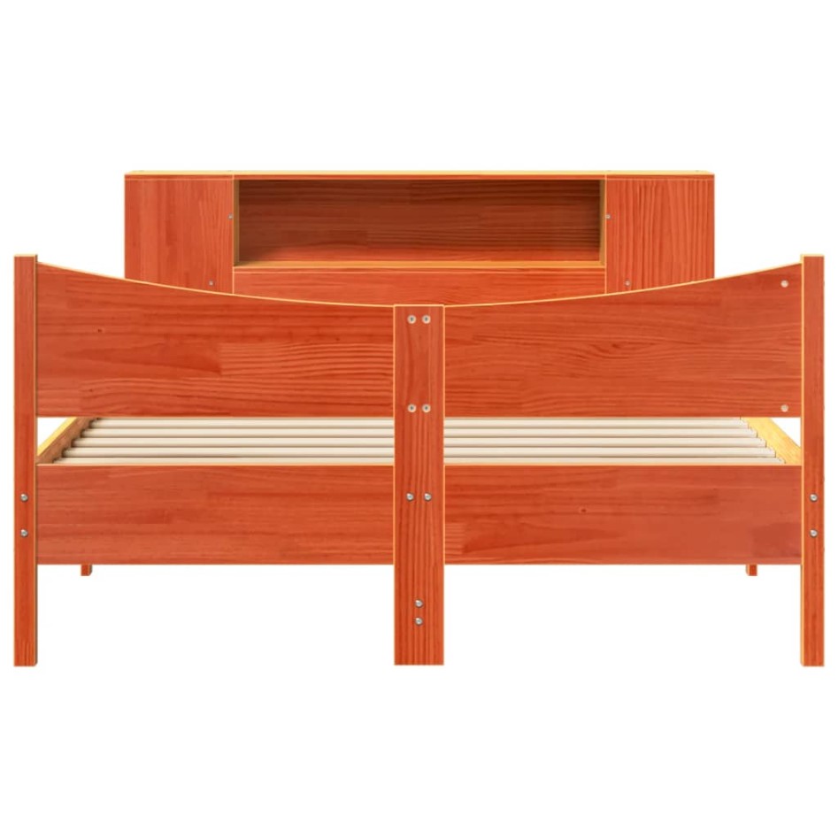 Cama sin colchón madera maciza de pino marrón cera 140x190