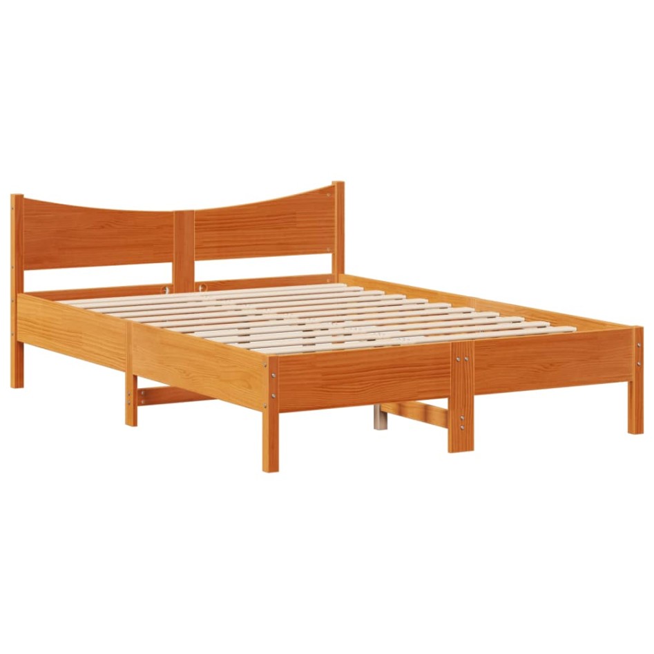 Cama sin colchón madera maciza de pino marrón cera 140x190