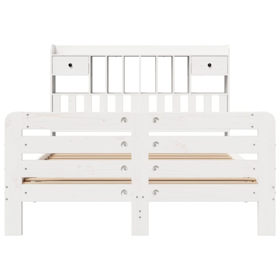 Cama con estantería sin colchón madera maciza blanca 140x190