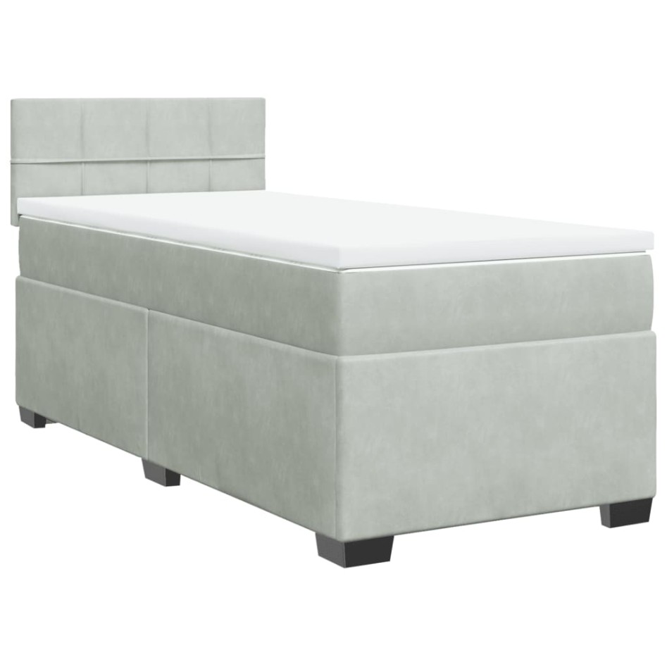 Cama box spring con colchón terciopelo gris claro 90x190