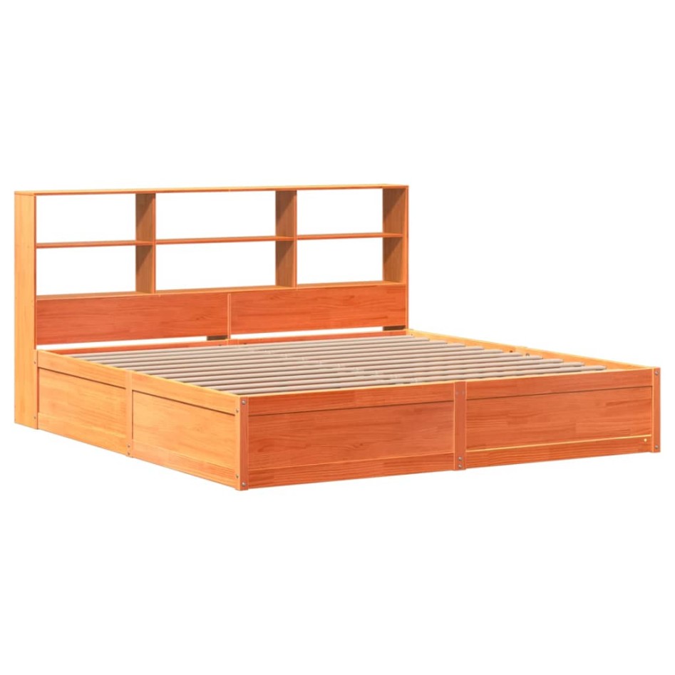 Cama sin colchón madera maciza de pino marrón cera 180x200