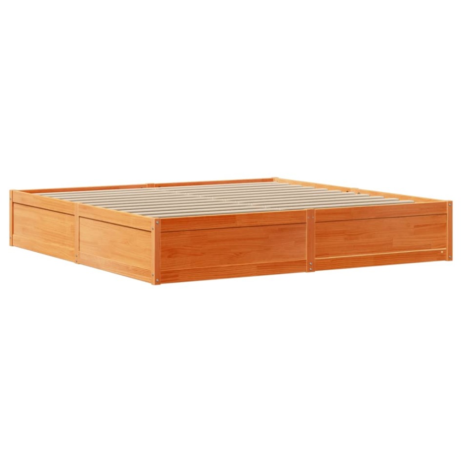 Cama sin colchón madera maciza de pino marrón cera 180x200
