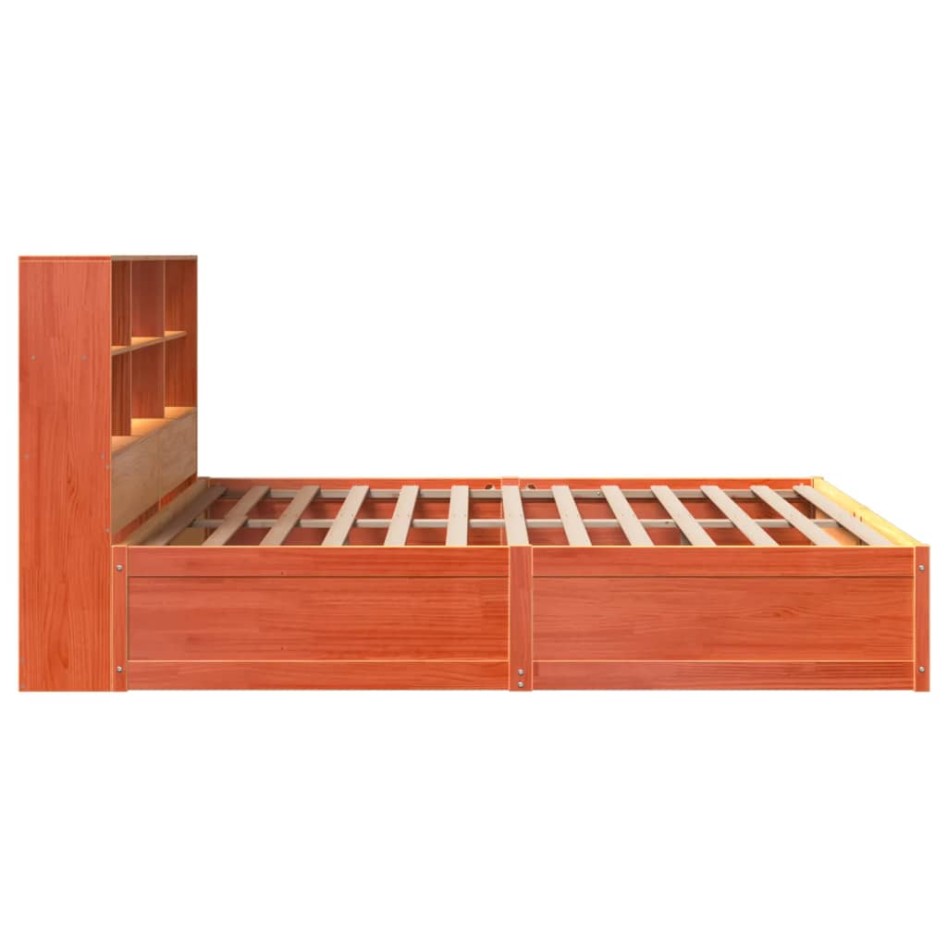 Cama sin colchón madera maciza de pino marrón cera 180x200