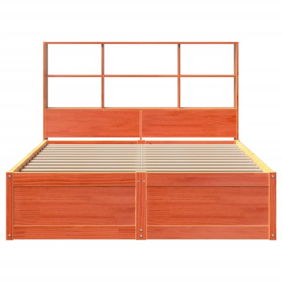 Cama sin colchón madera maciza de pino marrón cera 140x190