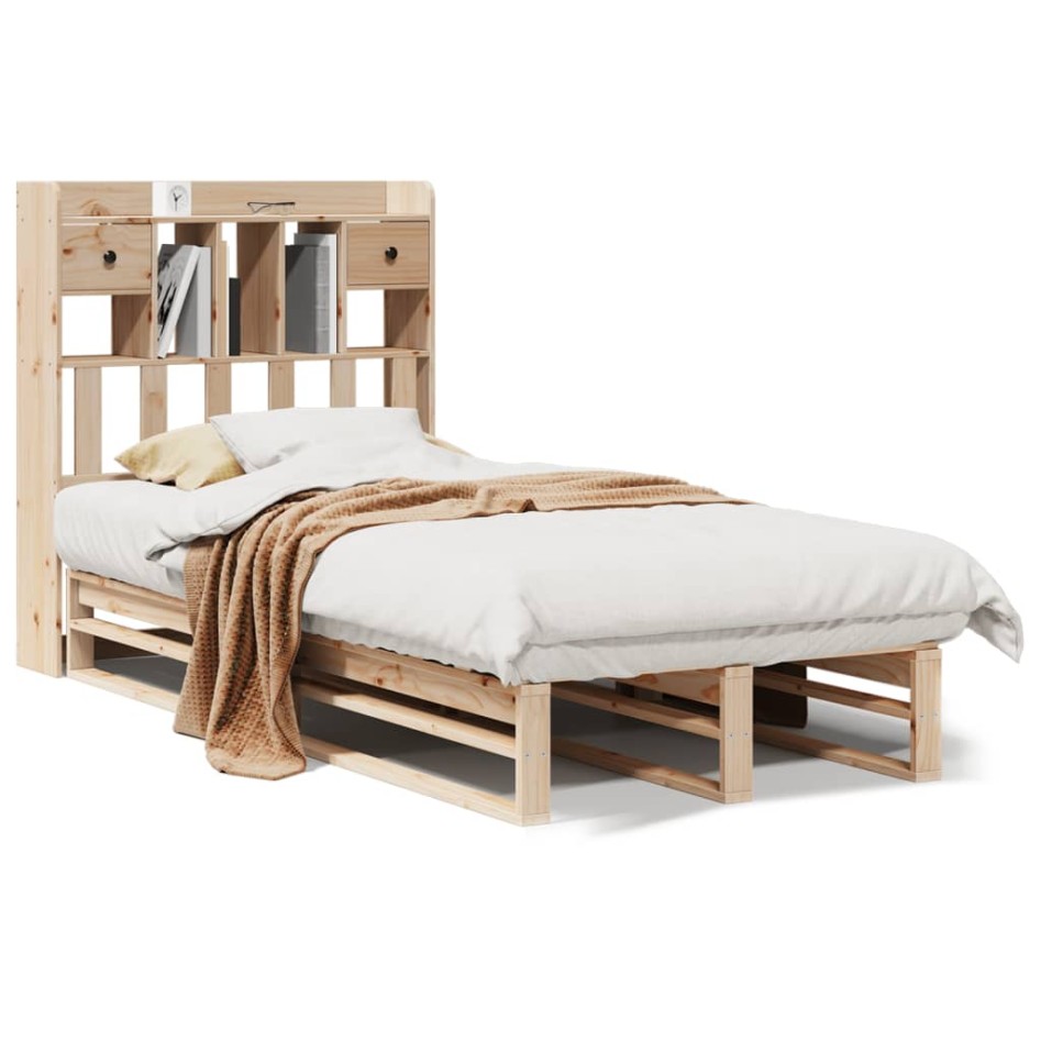 Cama con estantería sin colchón madera maciza de pino 90x200