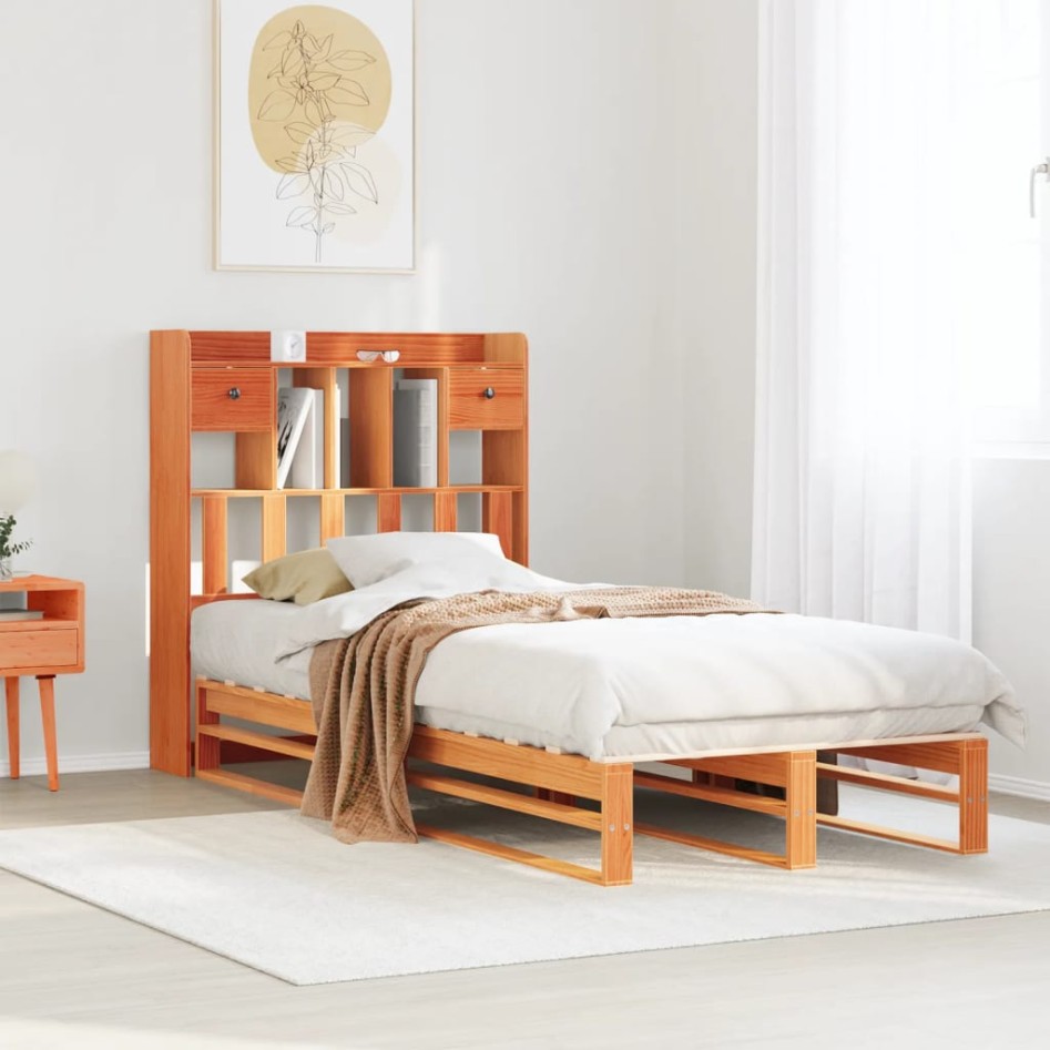 Sofá con estantería sin colchón madera maciza marrón 90x200