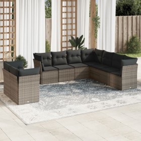 Set de muebles de jardín 9 pzas y cojines ratán sintético