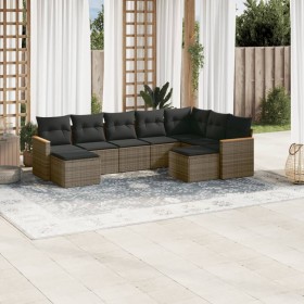 Set de muebles de jardín 9 pzas y cojines ratán sintético