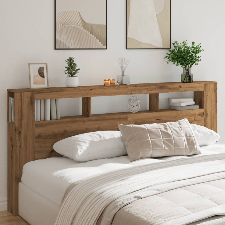 Cabecero LED madera ingeniería roble artisan 220x18,5x103,5