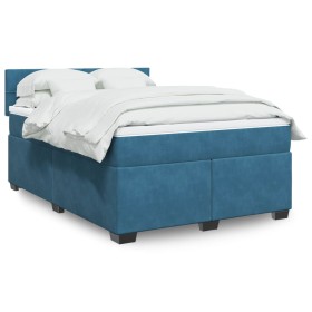 Cama box spring con colchón terciopelo azul oscuro 140x190