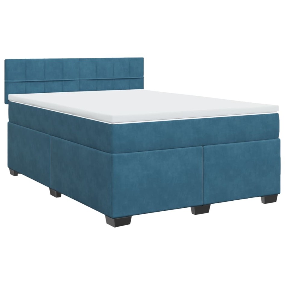 Cama box spring con colchón terciopelo azul oscuro 140x190
