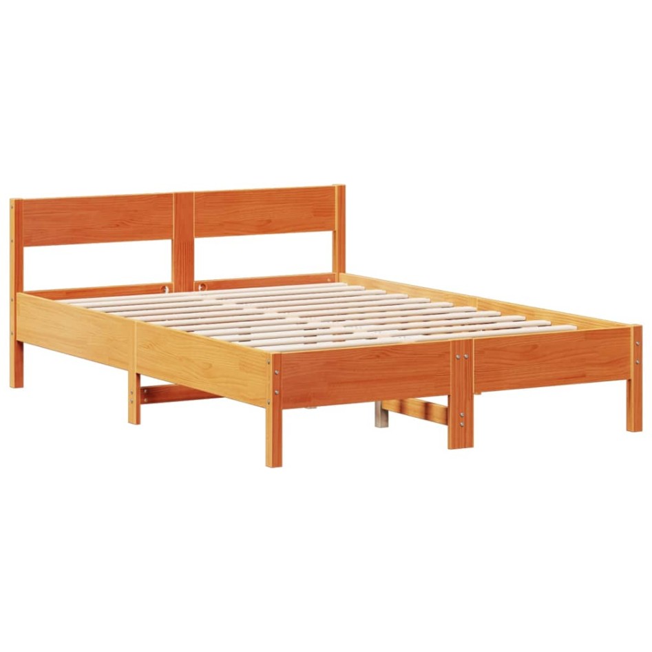 Cama con estantería sin colchón madera maciza marrón 160x200