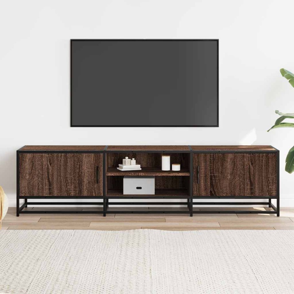 Mueble TV metal y madera ingeniería marrón roble 160x35x41
