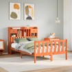 Cama con estantería sin colchón madera maciza marrón 135x190cm