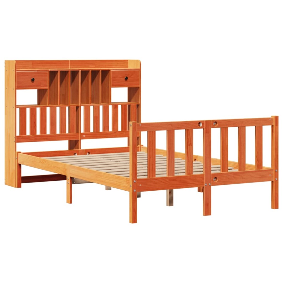 Cama con estantería sin colchón madera maciza marrón