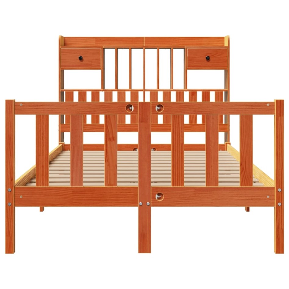 Cama con estantería sin colchón madera maciza marrón