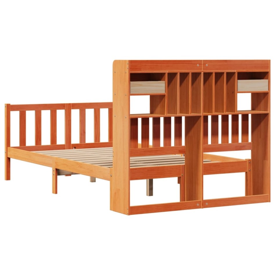 Cama con estantería sin colchón madera maciza marrón