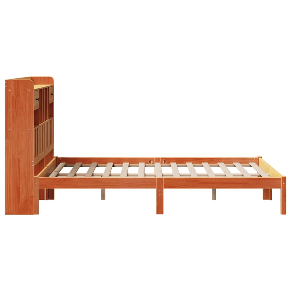 Cama con estantería sin colchón madera maciza marrón