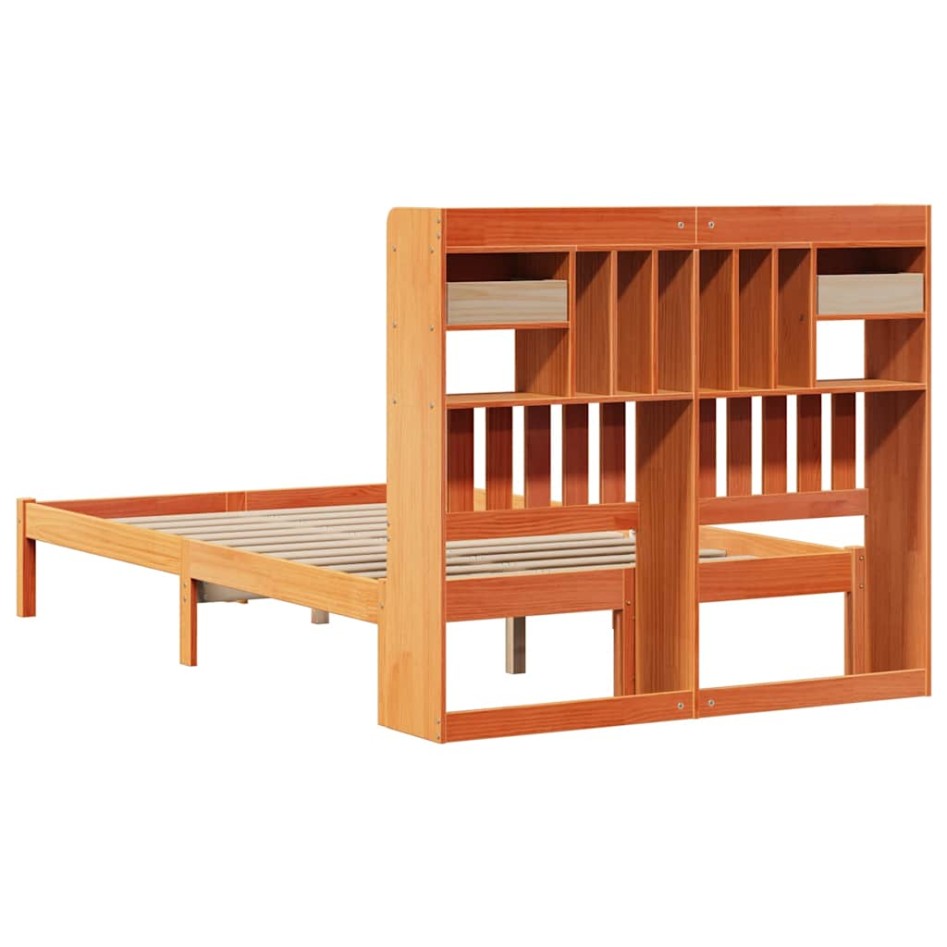 Cama con estantería sin colchón madera maciza marrón