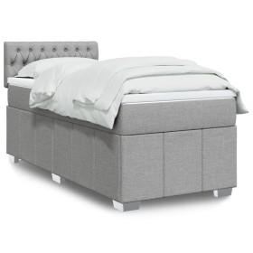 Cama box spring con colchón tela gris claro 80x200