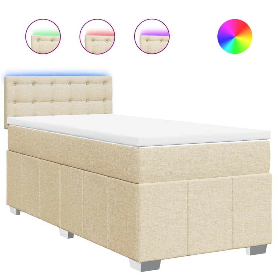 Cama box spring con colchón tela color crema 80x200