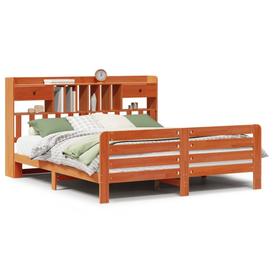 Cama con estantería sin colchón madera maciza marrón