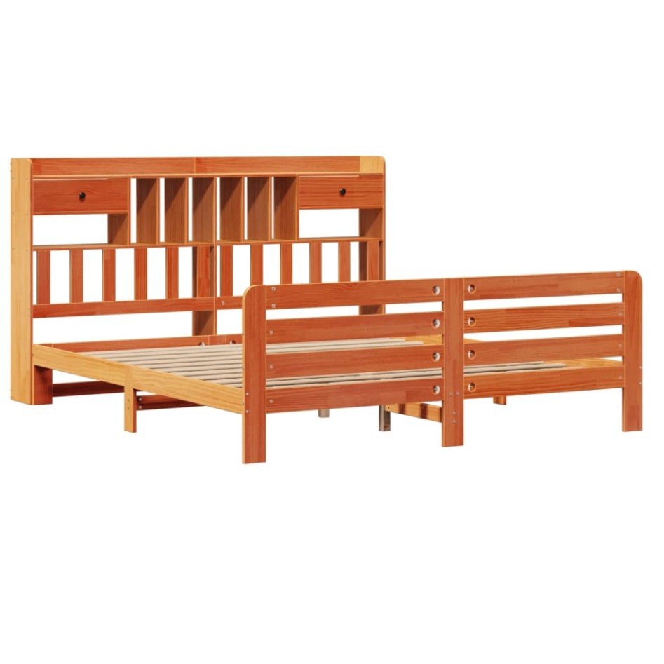 Cama con estantería sin colchón madera maciza marrón