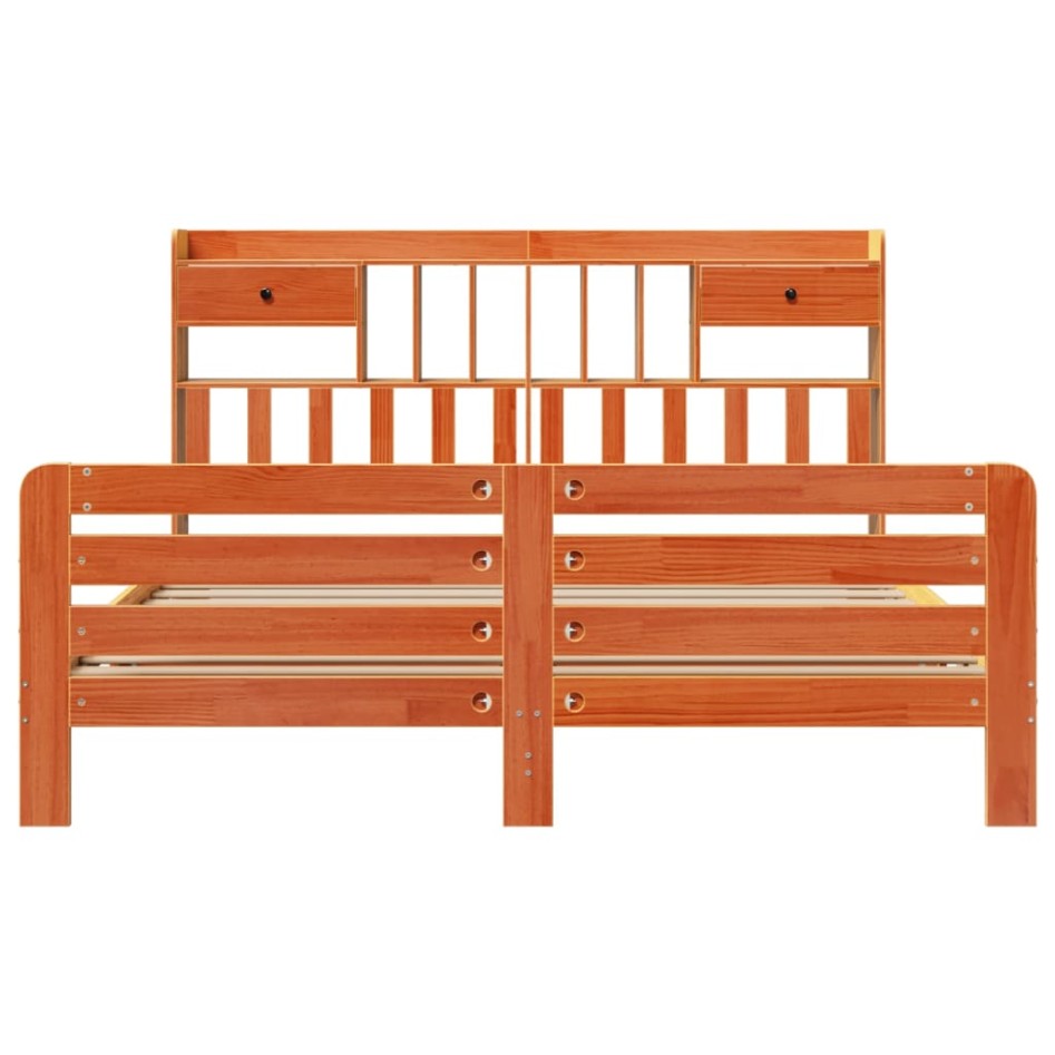 Cama con estantería sin colchón madera maciza marrón