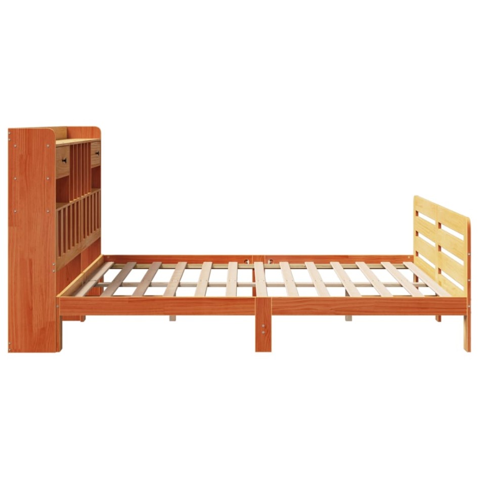 Cama con estantería sin colchón madera maciza marrón