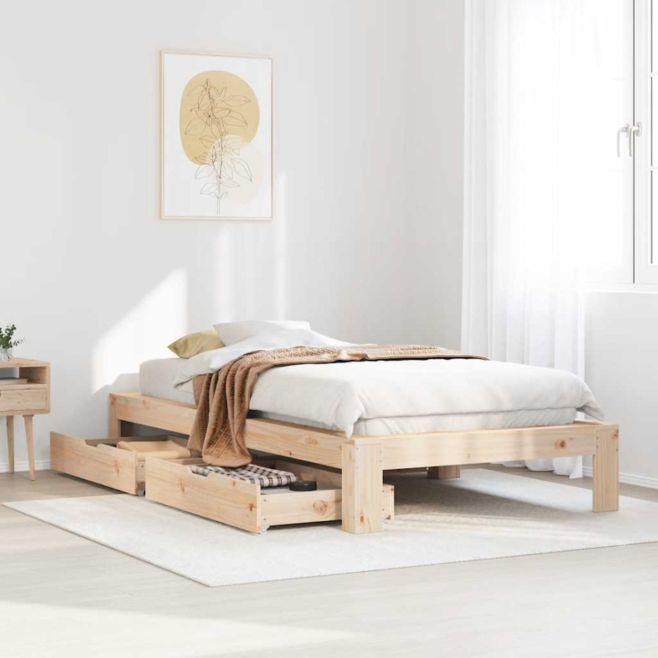 Estructura de cama sin colchón madera maciza de pino 90x190