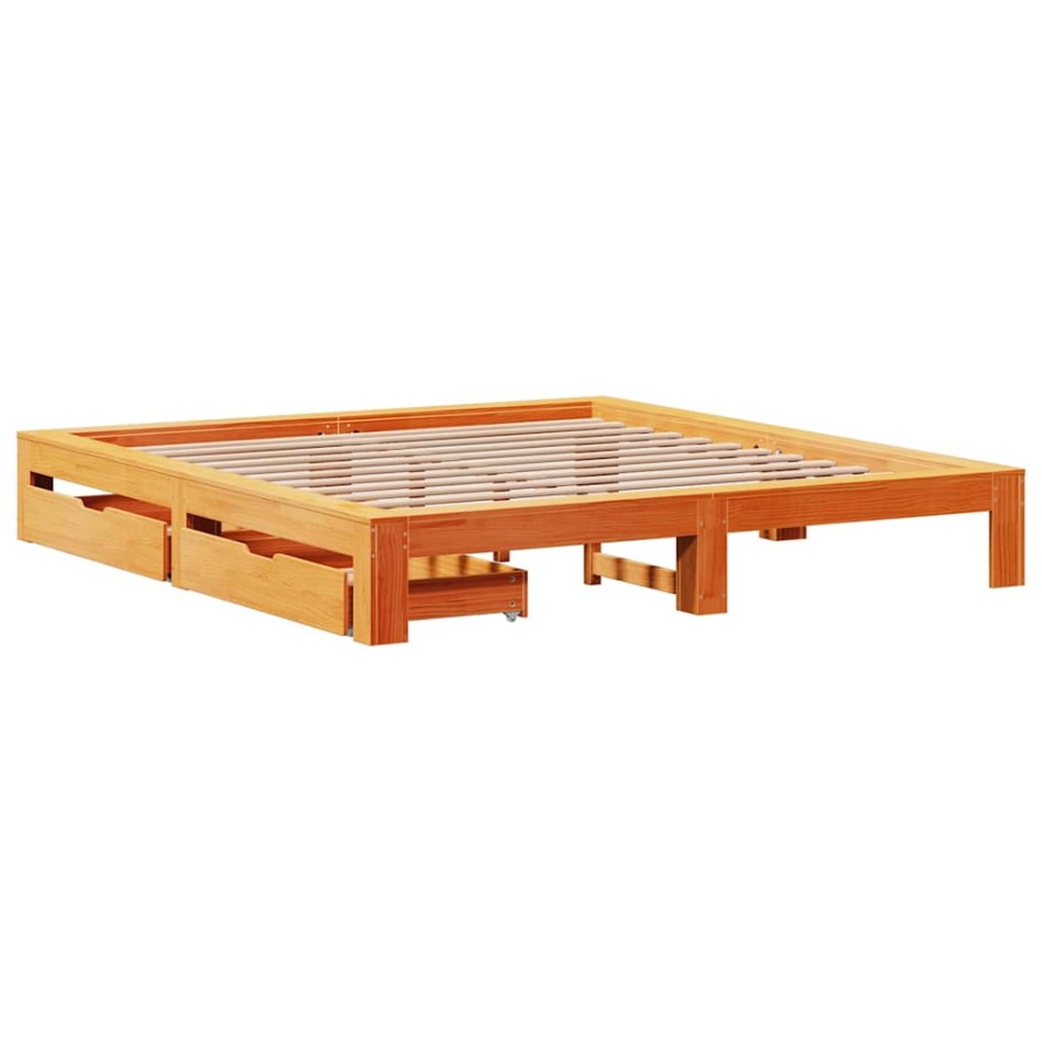 Cama sin colchón madera maciza de pino marrón cera 200x200