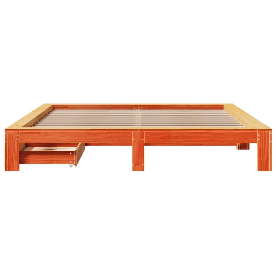 Cama sin colchón madera maciza de pino marrón cera 200x200