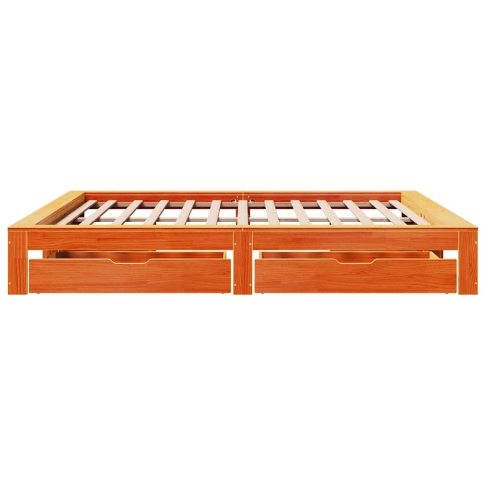 Cama sin colchón madera maciza de pino marrón cera 200x200