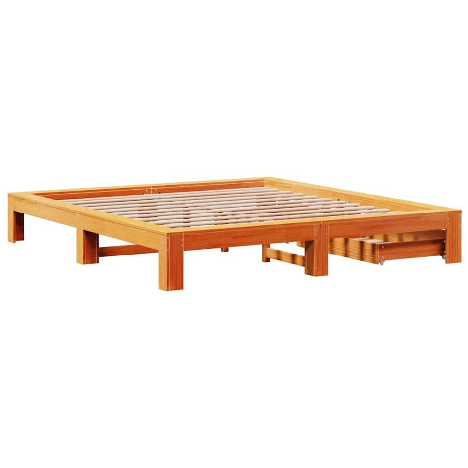Cama sin colchón madera maciza de pino marrón cera 200x200