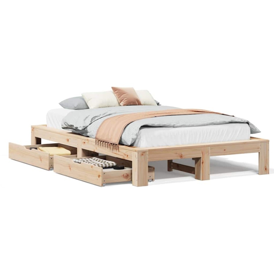 Estructura de cama sin colchón madera maciza de pino 120x190