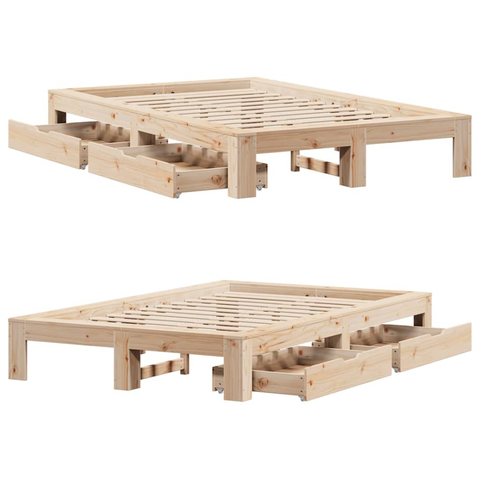 Estructura de cama sin colchón madera maciza de pino 120x190