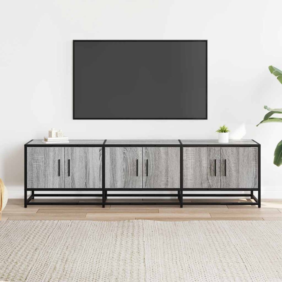 Mueble TV madera ingeniería y metal gris Sonoma 150x35x41