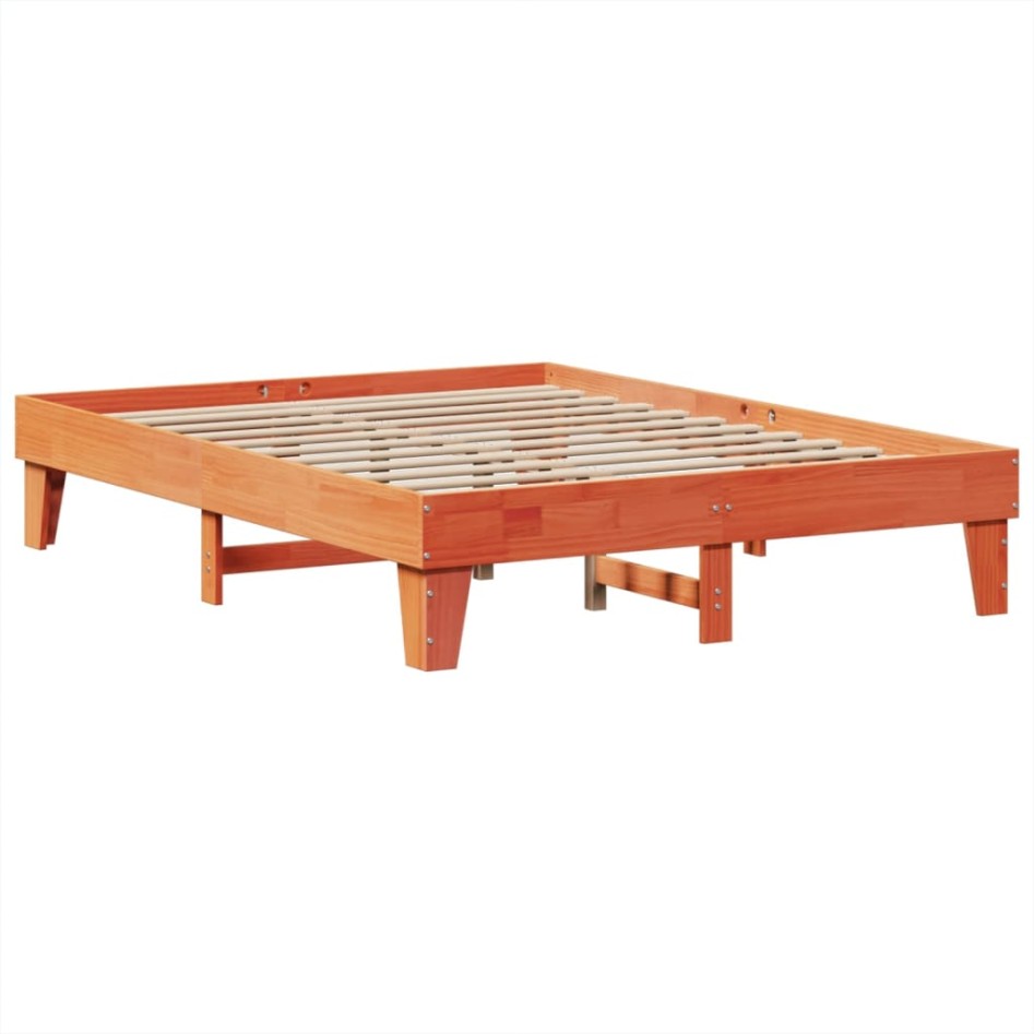 Cama sin colchón madera maciza de pino marrón cera 140x200