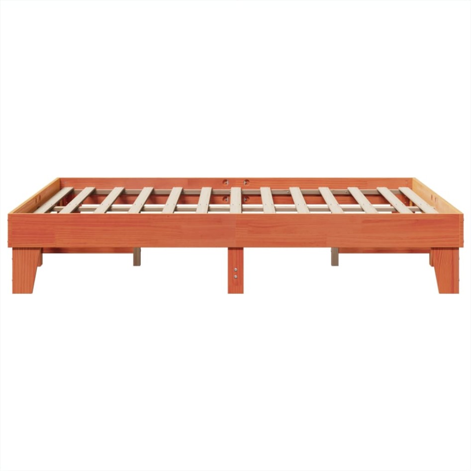 Cama sin colchón madera maciza de pino marrón cera 140x200