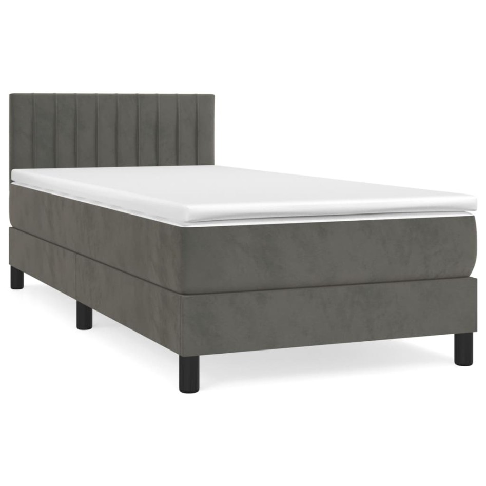 Cama box spring con colchón terciopelo gris oscuro 100x200