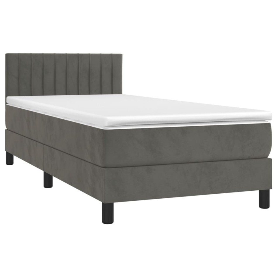 Cama box spring con colchón terciopelo gris oscuro 100x200