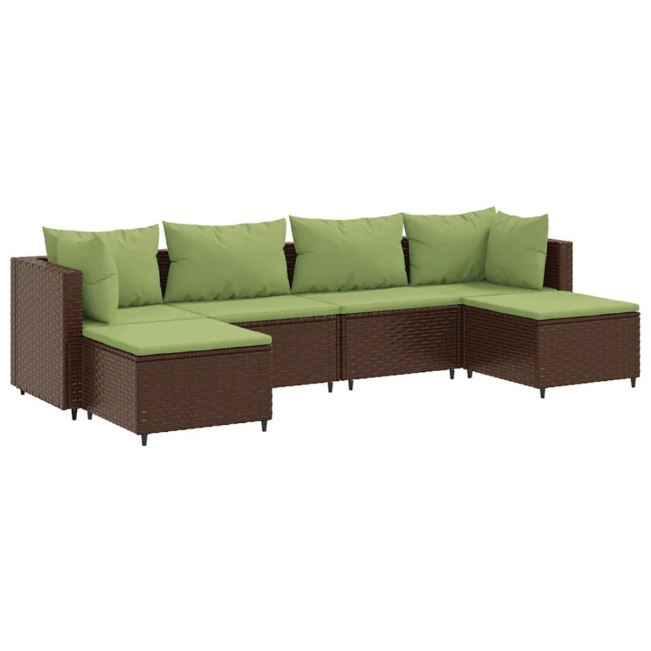 Set muebles de jardín 6 piezas y cojines ratán sintético