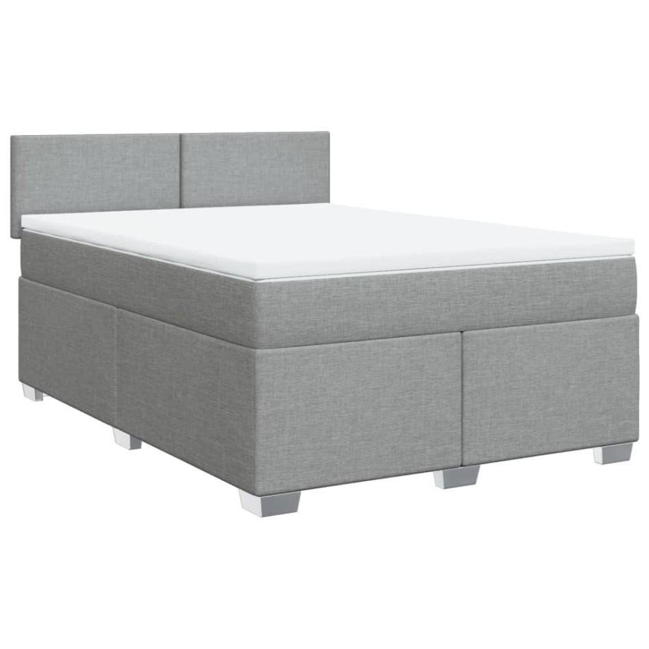 Cama box spring con colchón tela gris claro 140x200