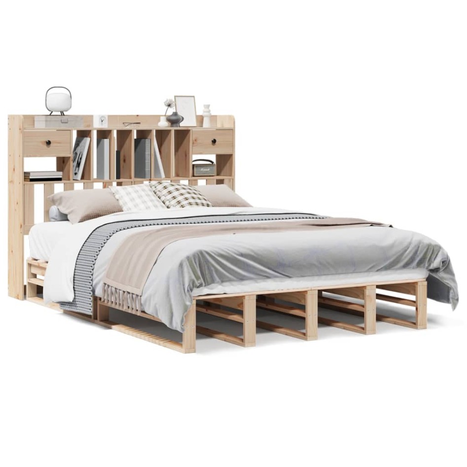 Cama con estantería sin colchón madera maciza de pino