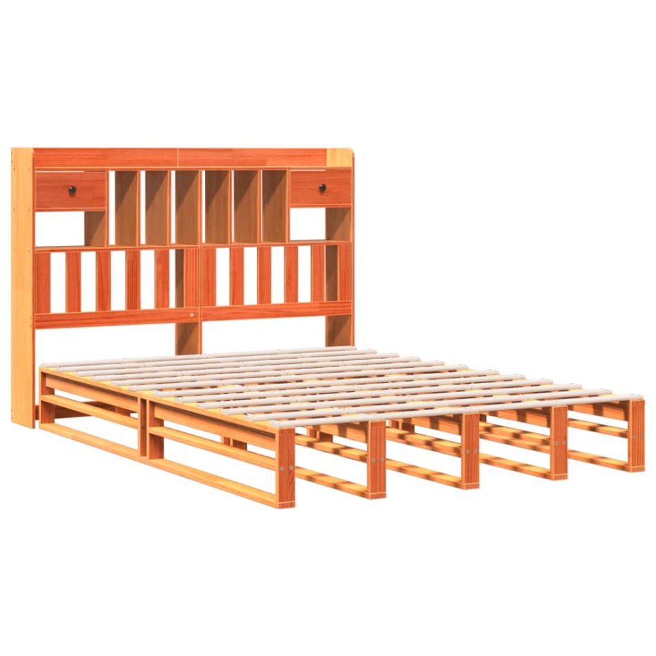 Cama con estantería sin colchón madera maciza marrón 160x200