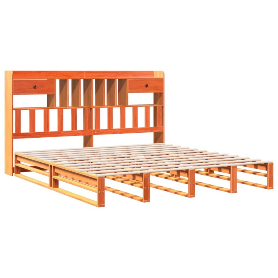 Cama con estantería sin colchón madera maciza marrón 200x200