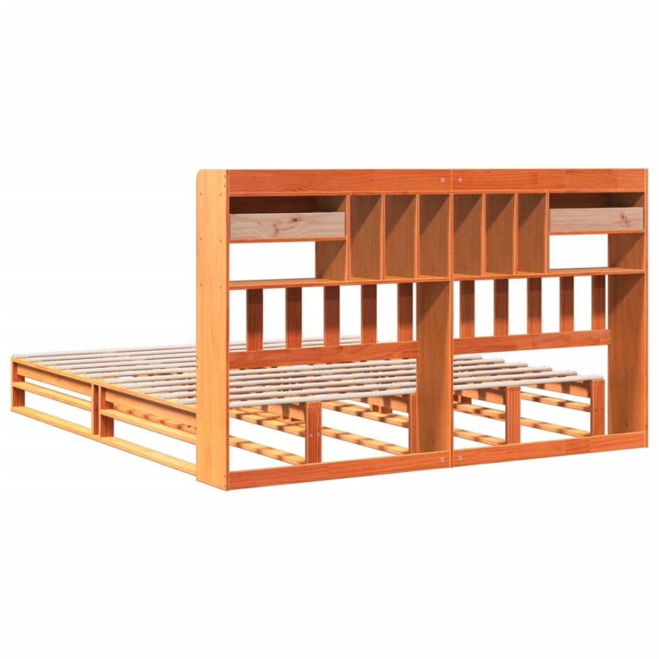 Cama con estantería sin colchón madera maciza marrón 200x200